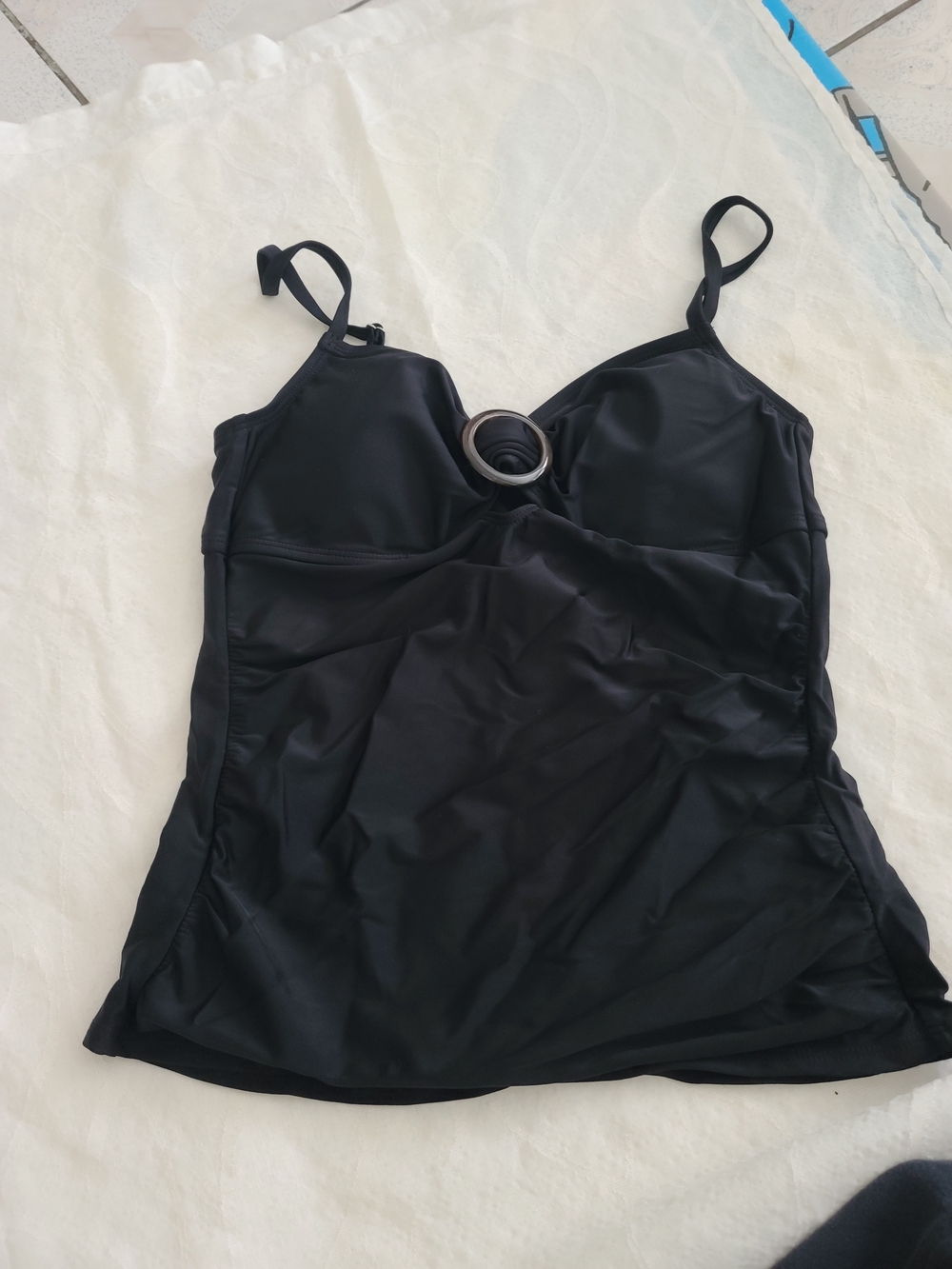 Black Women’s Tankini Top with Ring Detail